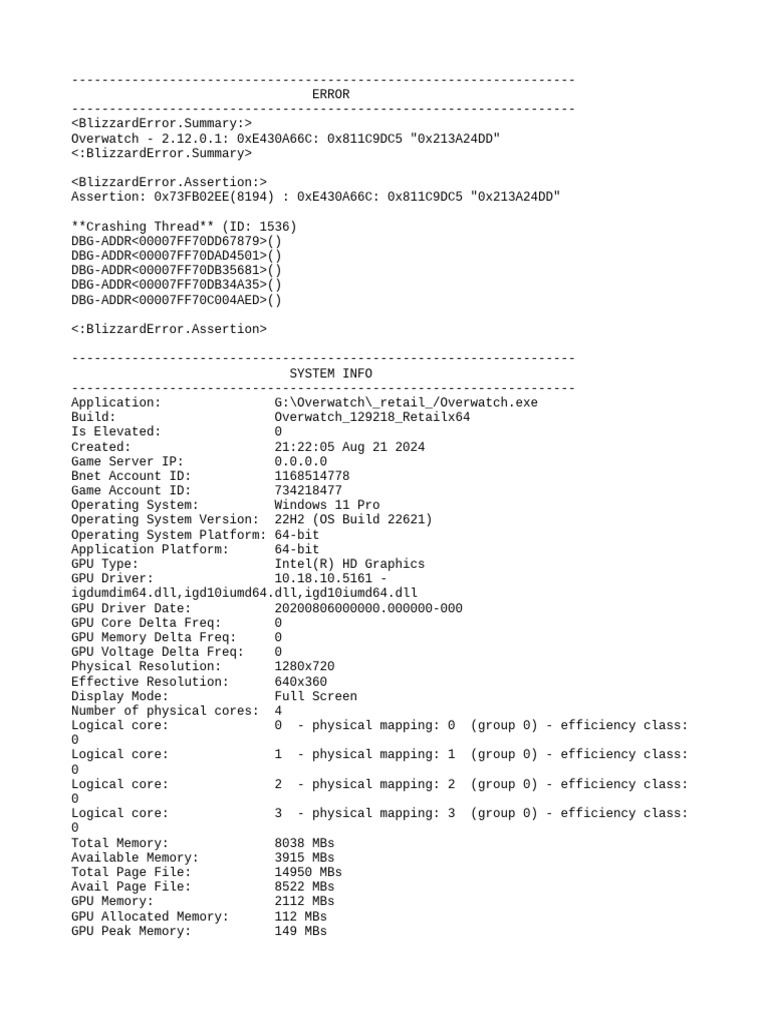 Overwatch Error 0x811C9DC5 Report | PDF | Graphics Processing Unit ...