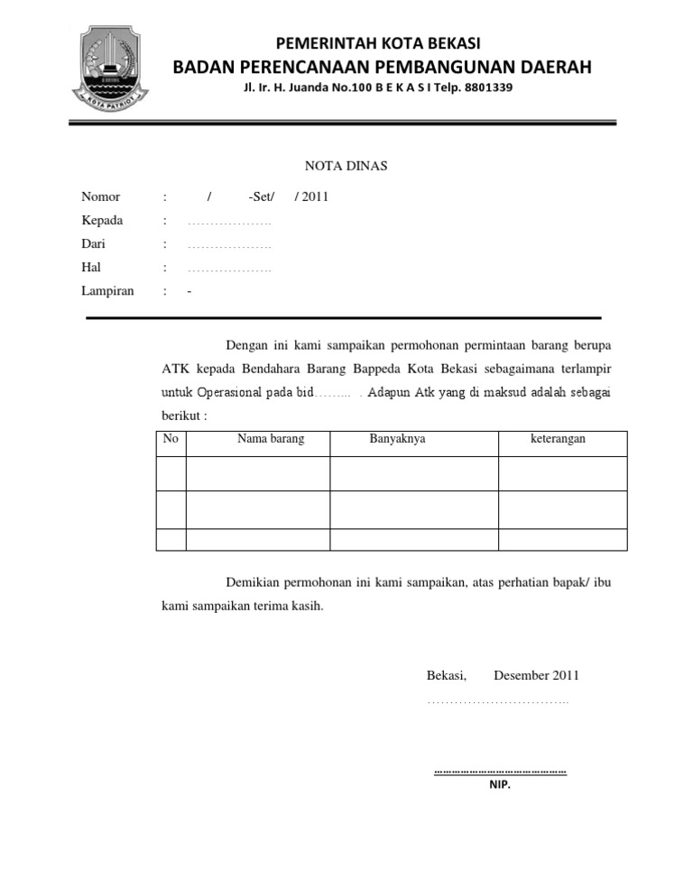 Contoh Nota Dinas Permintaan Barang Mosaicone