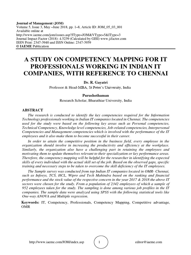 Competency Mapping for IT Professionals | PDF | Coefficient Of ...