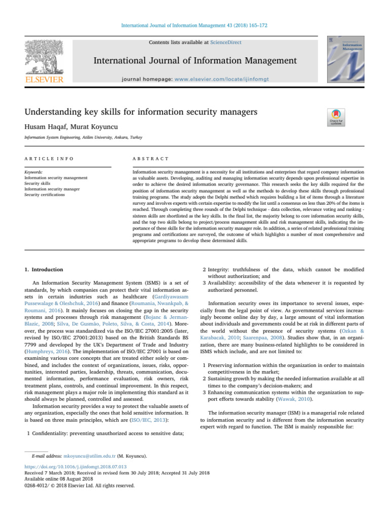 Key Skills for Information Security Managers | PDF | Information ...