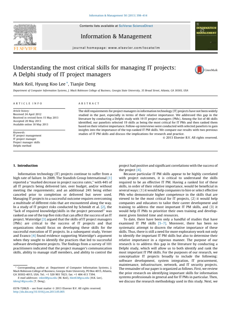Understanding the Most Critical Skills for Managing IT Projects | PDF ...
