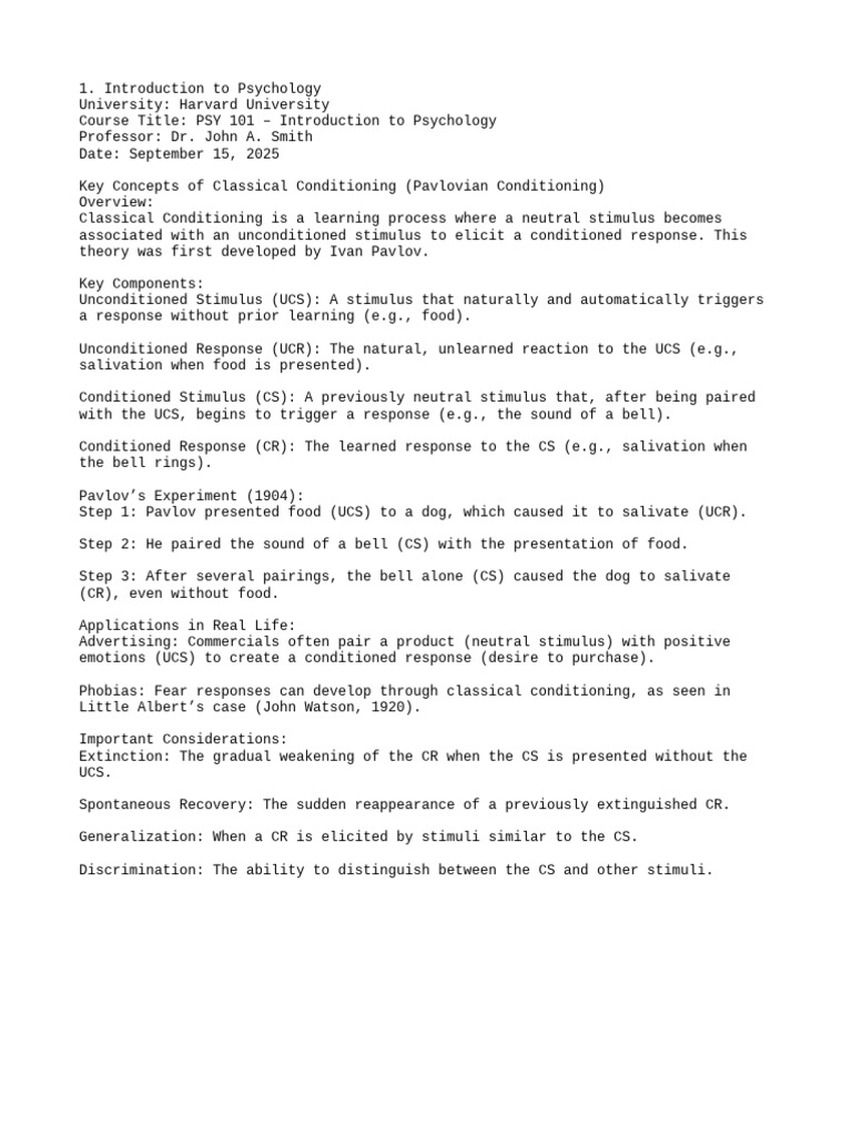 Classical Conditioning in Psychology | PDF