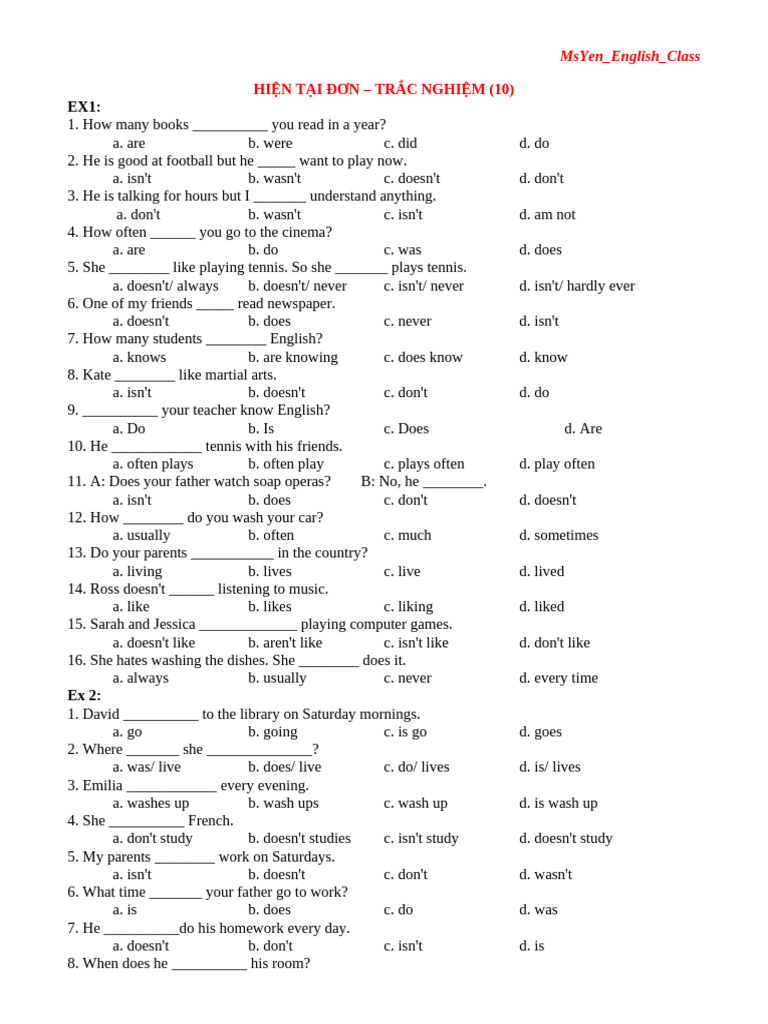 Present Simple Tense Quiz | PDF | Chess Theory | Chess