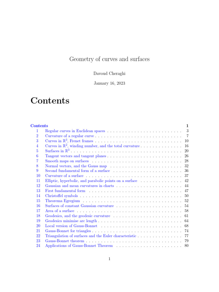 Geometry of Curves and Surfaces Guide | PDF | Curvature | Mathematical ...