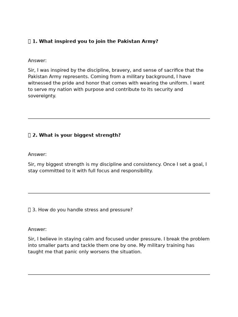 Pakistan Army Interview Preparation Guide | PDF | Military | Disciplines