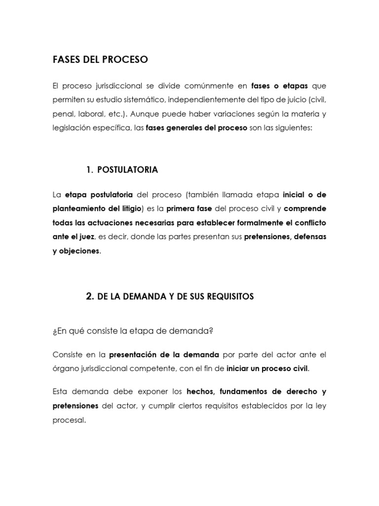 Fases del Proceso Jurisdiccional Civil | PDF | Demanda judicial ...