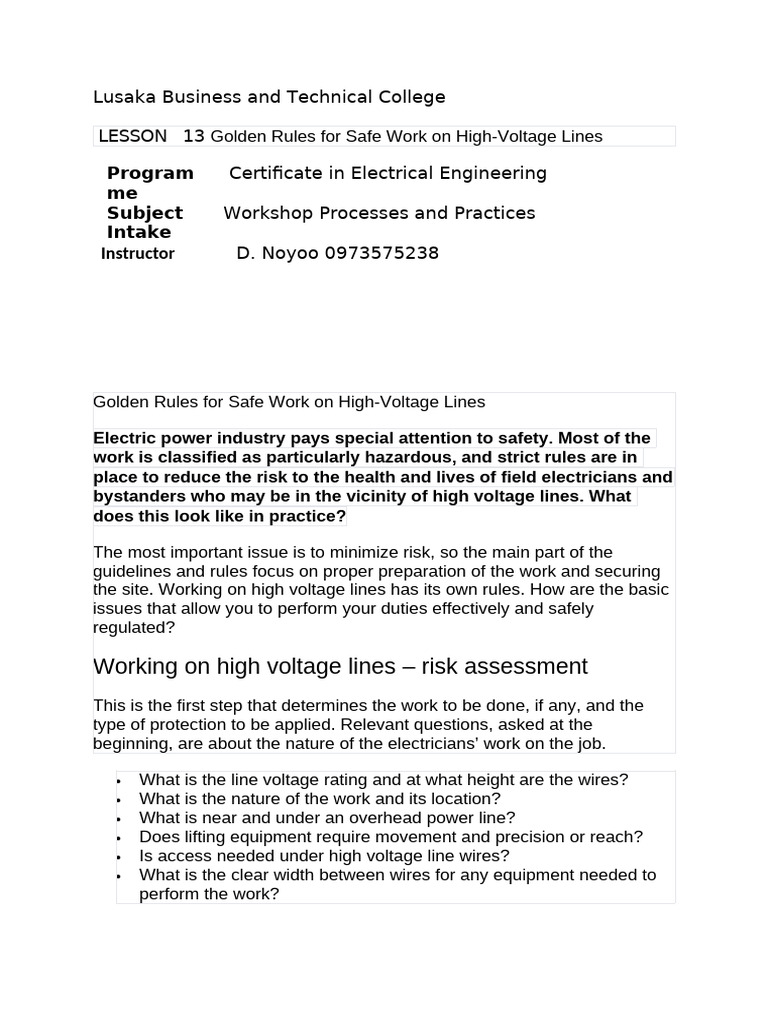 Safe Work Guidelines for High-Voltage Lines | PDF | High Voltage ...