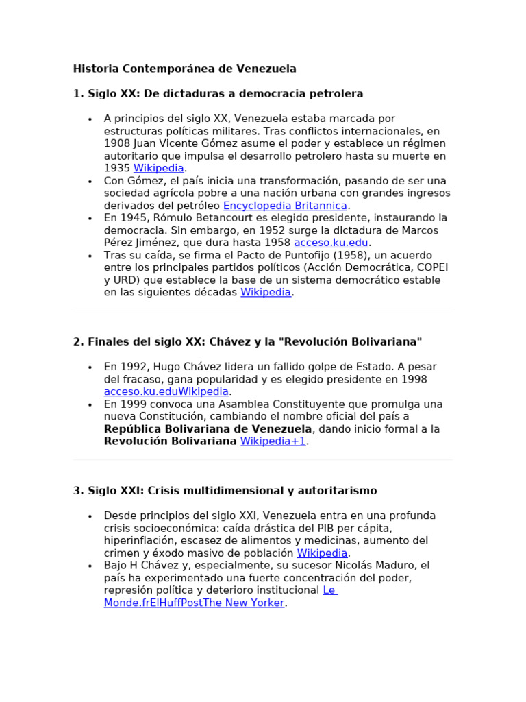 Historia Contemporánea de Venezuela | PDF | Venezuela | Hugo Chavez
