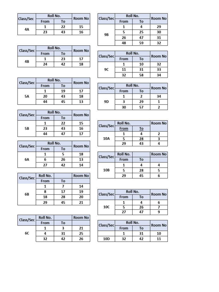 Student Roll and Room Assignments | PDF