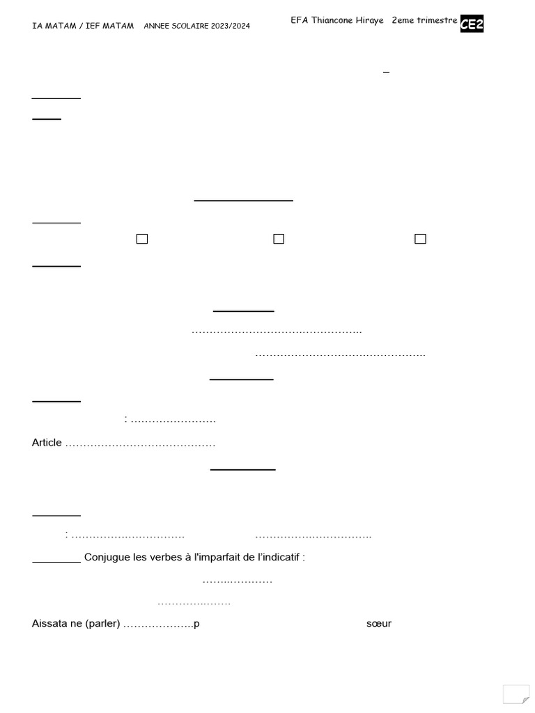 Évaluation CE2 : Langue, Maths, Sciences | PDF | Verbe | Linguistique