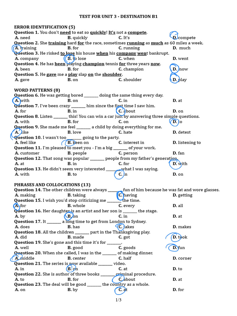 Mở TEST UNIT 3 DESTINATION B1 4 | PDF