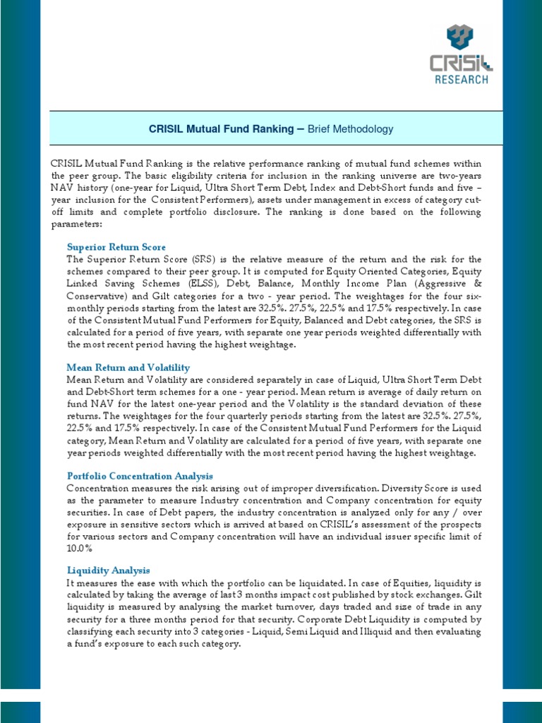 CRISIL MF Ranking Methodology Sep 11 PDF Market Liquidity