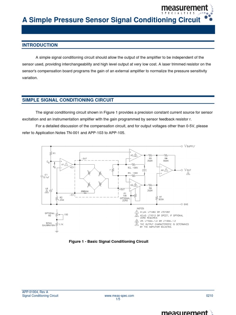 A Simple Pressure Sensor Signal Conditioning Circuit | Amplifier | Resistor