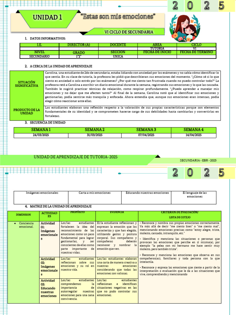 Unidad de Aprendizaje: Tutoría Secundaria 2025 | PDF | Aprendizaje ...