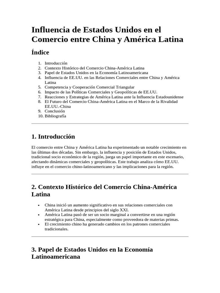 Influencia de Estados Unidos en El Comercio Entre China y América ...