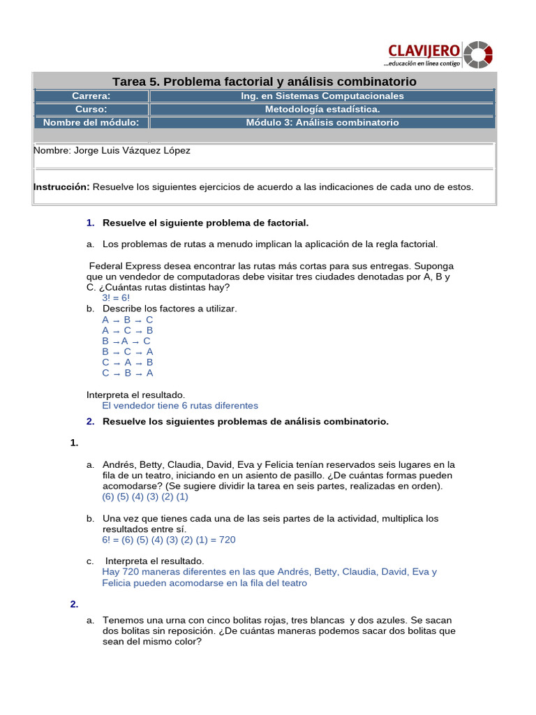 Problemas de Factorial y Combinatoria | PDF | Combinatoria | Matemáticas