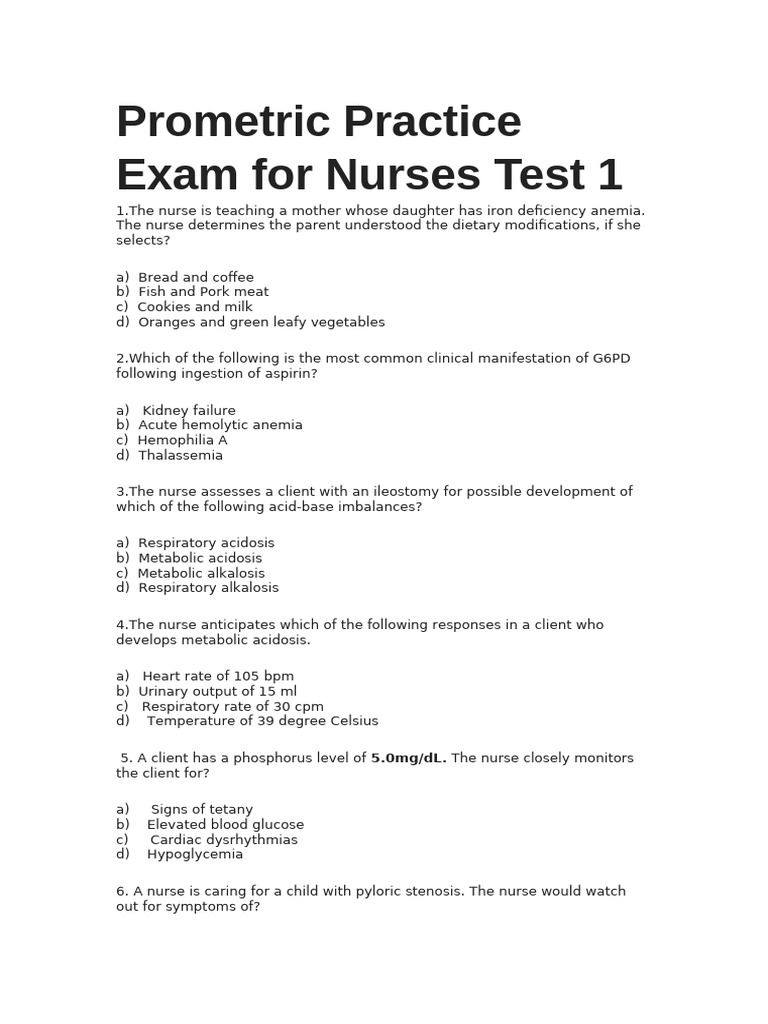 Prometric Practice Exam For Nurses Test 1 | PDF | Crohn's Disease | Anemia