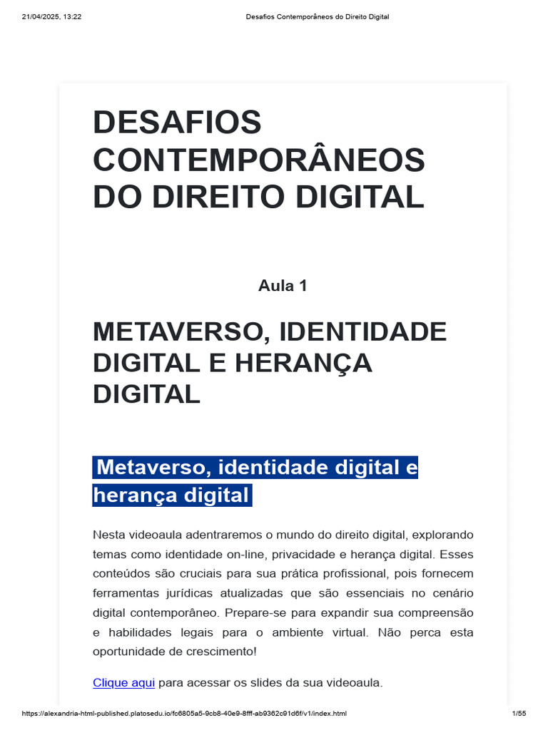 Desafios do Direito Digital: Metaverso e Herança | PDF | Internet