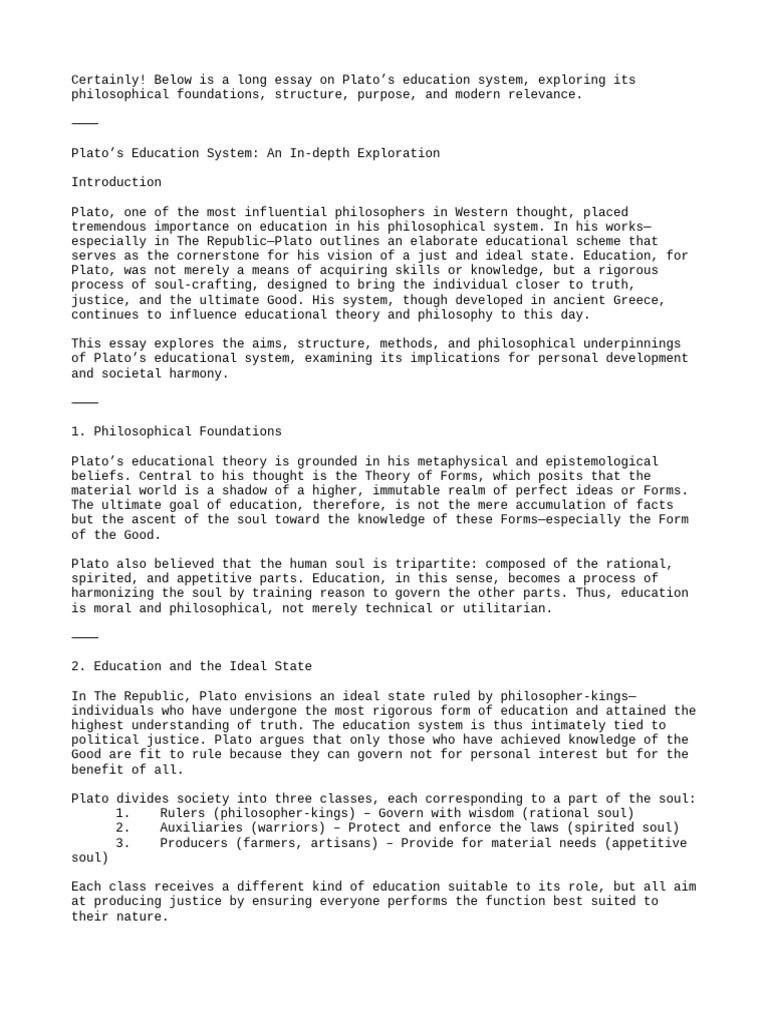 Plato's Education System Explained | PDF | Plato | Liberal Arts Education