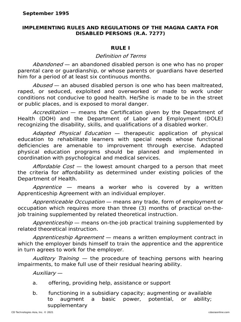 Magna Carta for Disabled Persons R.A. 7277 | PDF | Employment | Special ...