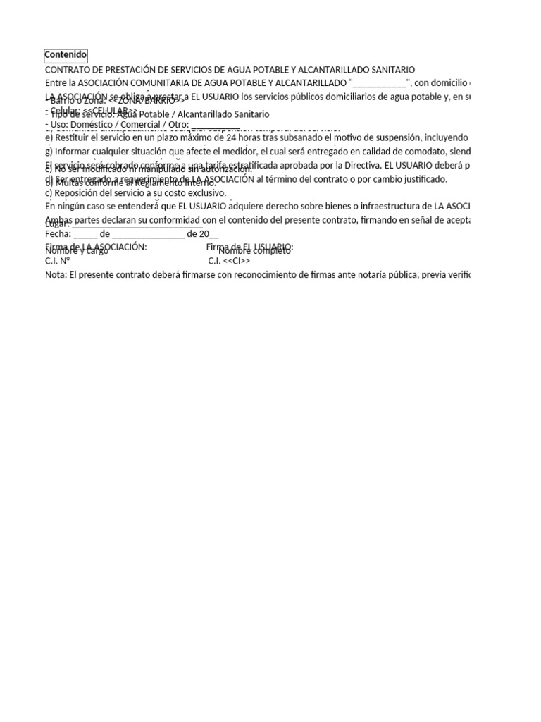 Contrato de Servicios de Agua y Alcantarillado | PDF