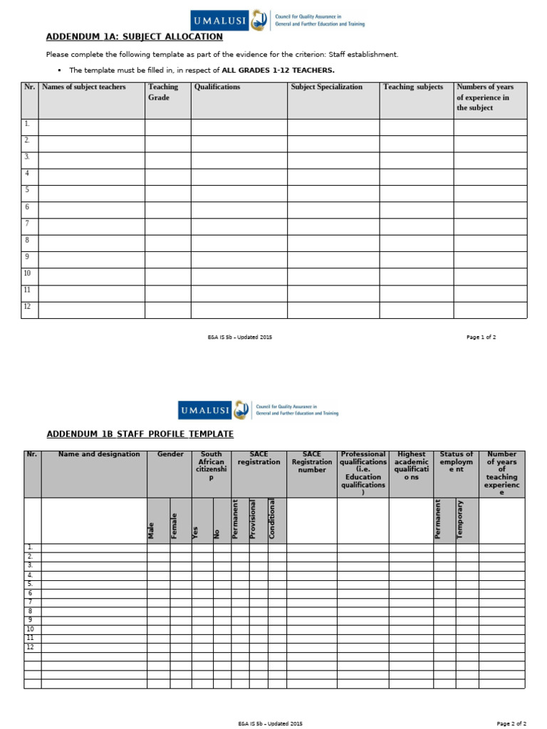 Teacher Staff Allocation Template 2015 | PDF | Chess Theory | Chess