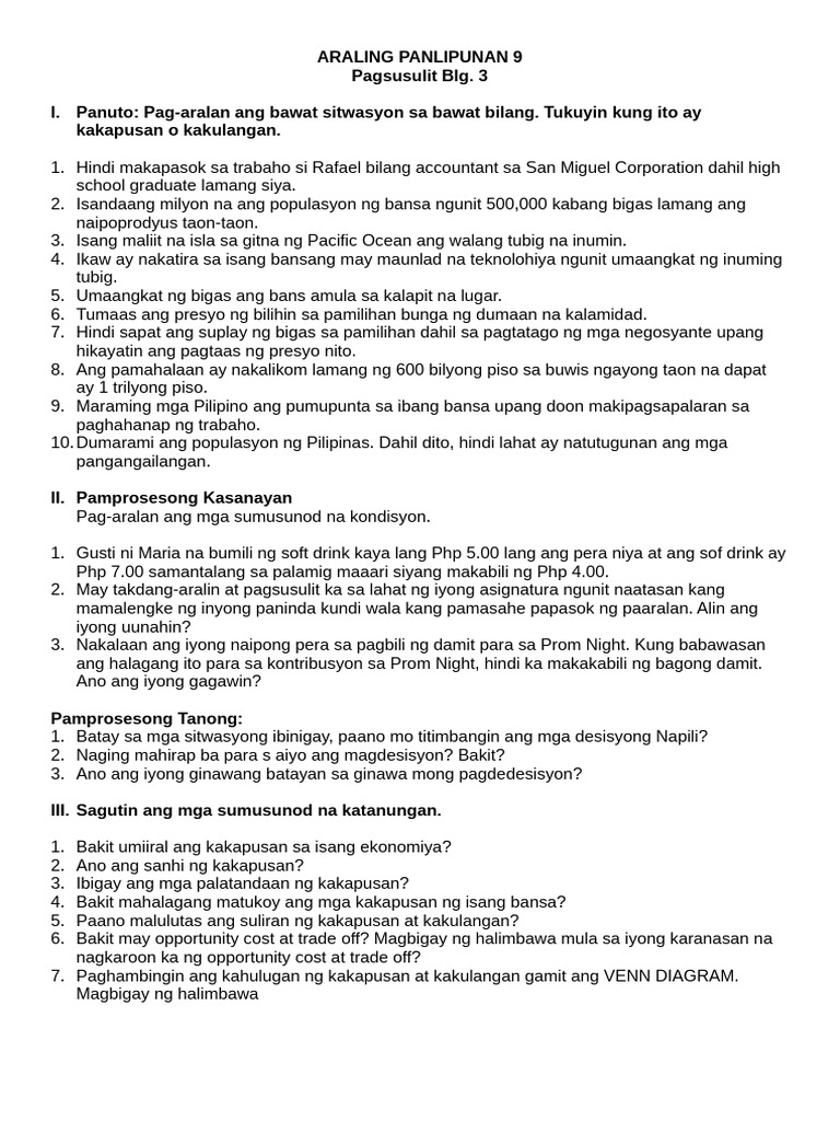 Pagsusulit 3 1st | PDF