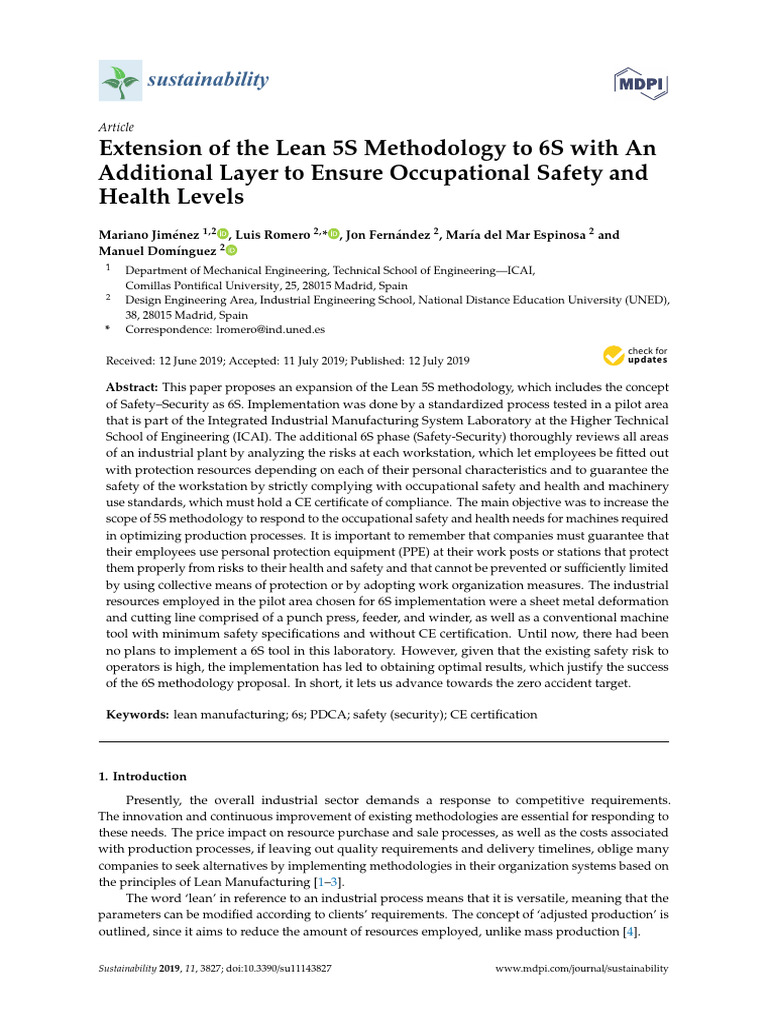 Extension of The Lean 5S Methodology To 6S With An Additional Layer To ...