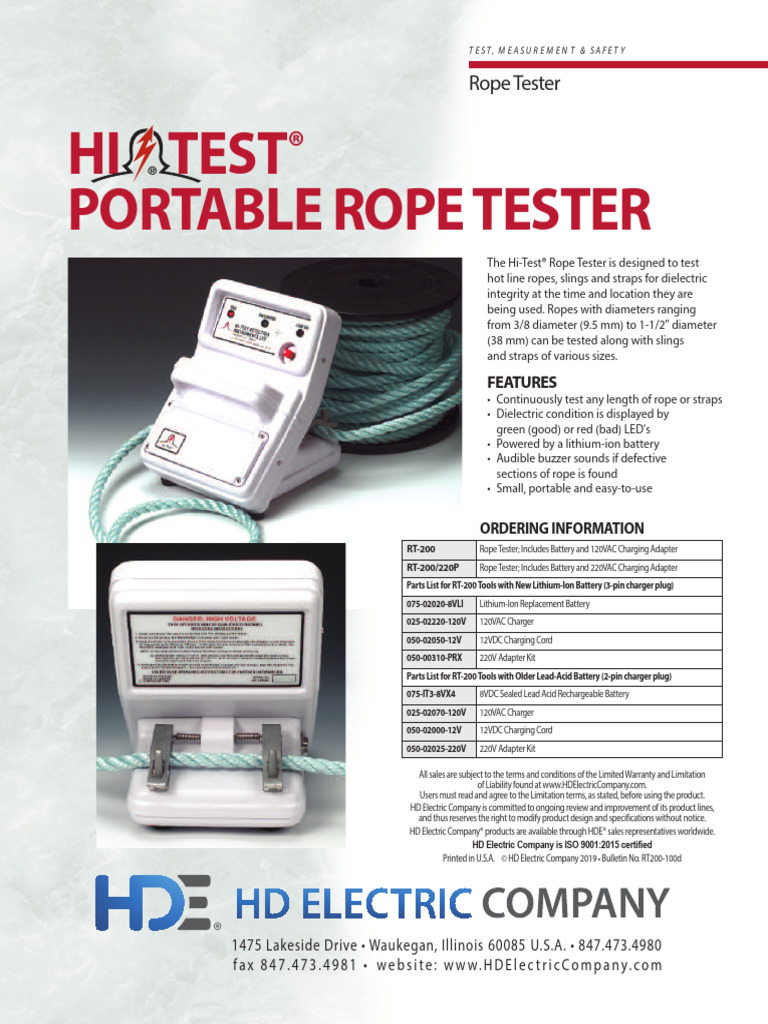 Hi-Test® Rope Tester RT 200 Overview | PDF | Battery Charger | Energy ...