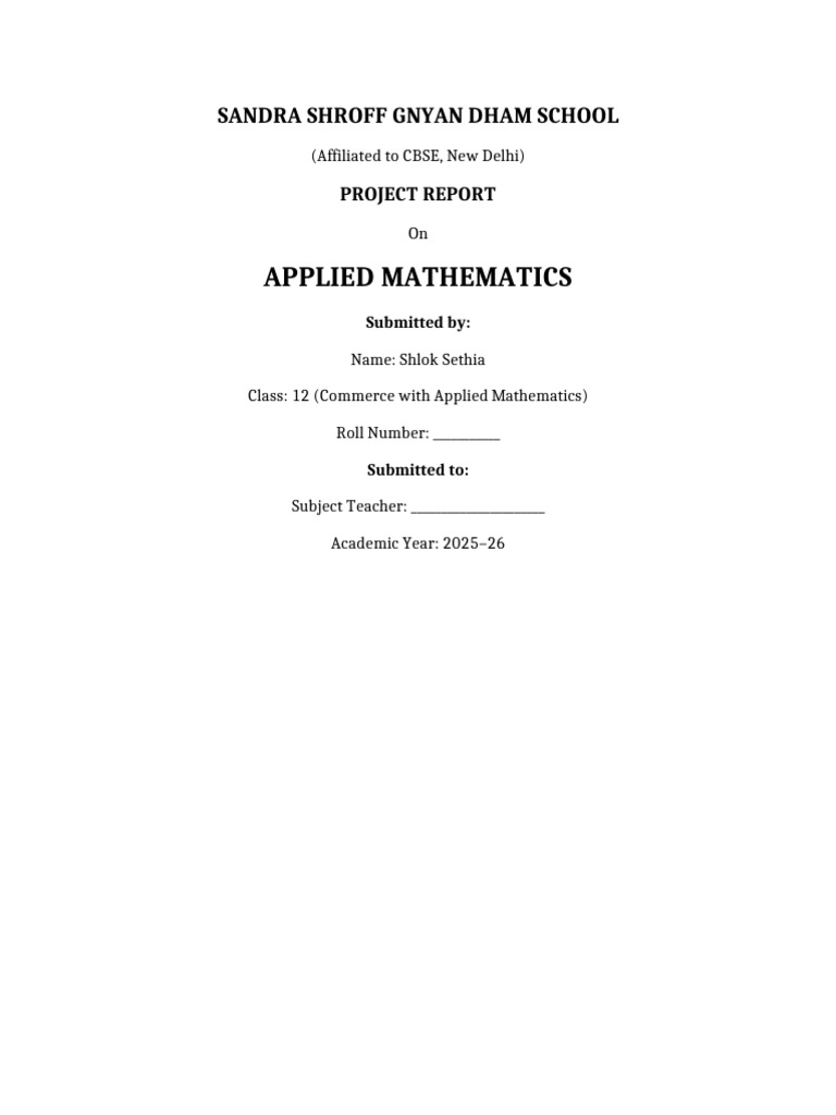 Applied Mathematics Project Cover Page | PDF