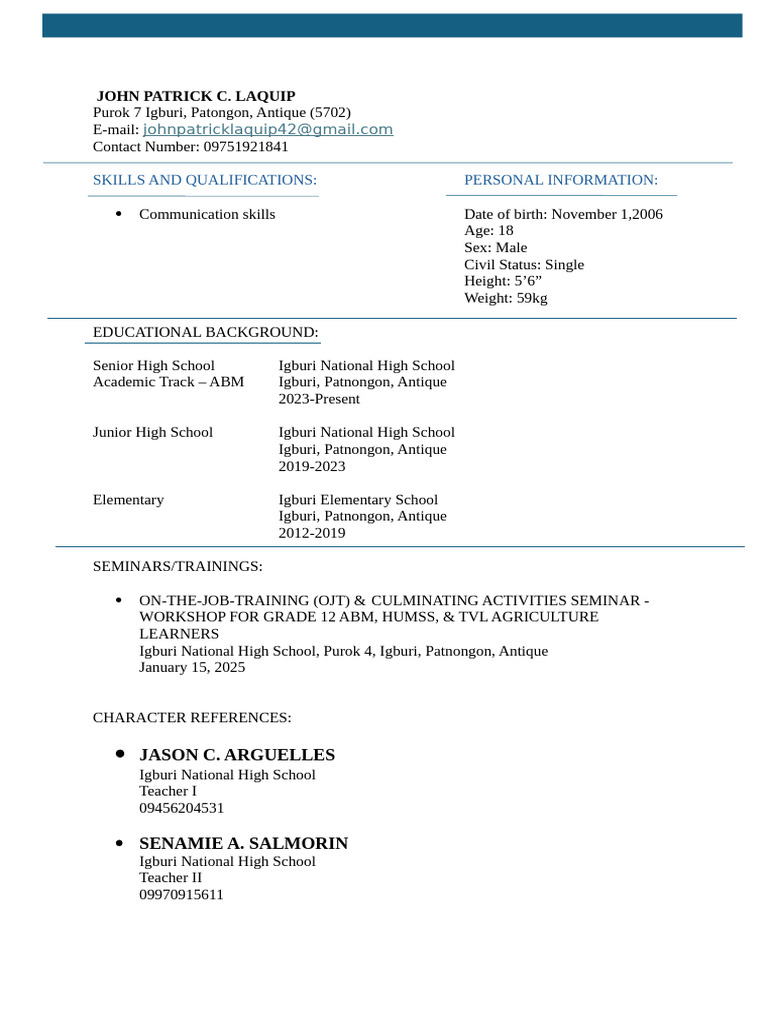 John Patrick Laquip Resume | PDF