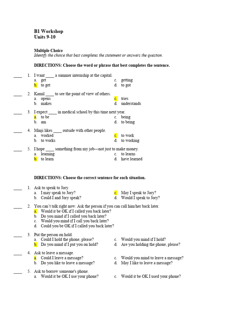B1 Units 9-10 | PDF | Question