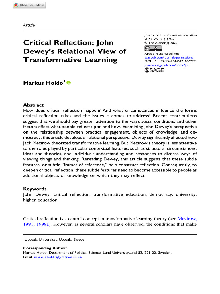 Dewey's Relational View on Learning | PDF | Critical Thinking | John Dewey