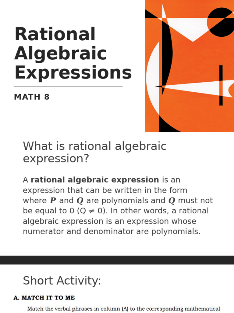 MATH 8 Q1 WEEK 5 PPT Rational Algebraic Expressions | PDF