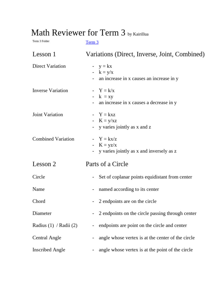 T3 Math Reviewer | PDF | Circle | Angle