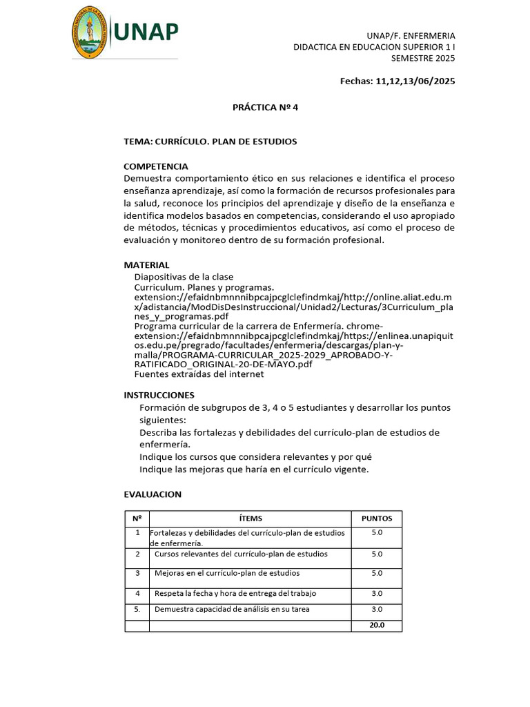Análisis del Currículo en Enfermería 2025 | PDF | Plan de estudios ...