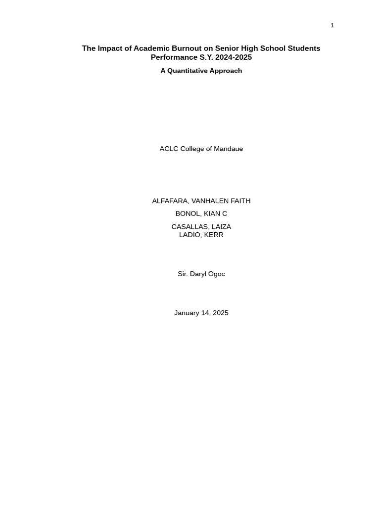 Academic Burnout in Senior High Students | PDF | Survey Methodology ...