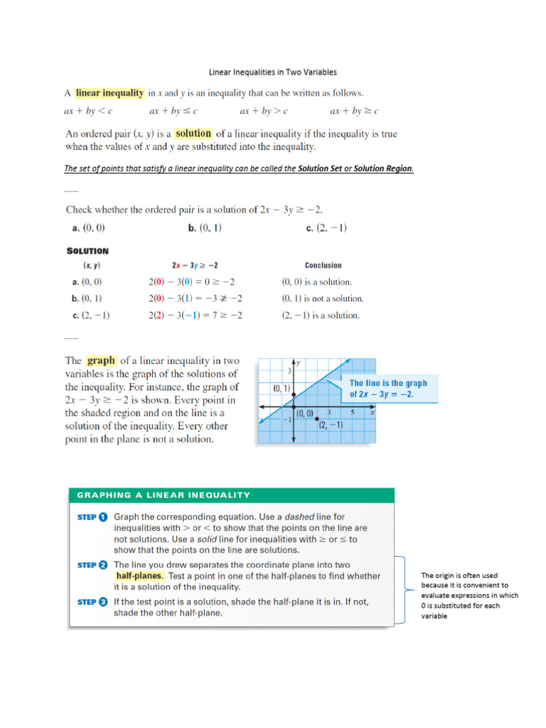 9.1 - Linear Inequalities in Two Variables | PDF