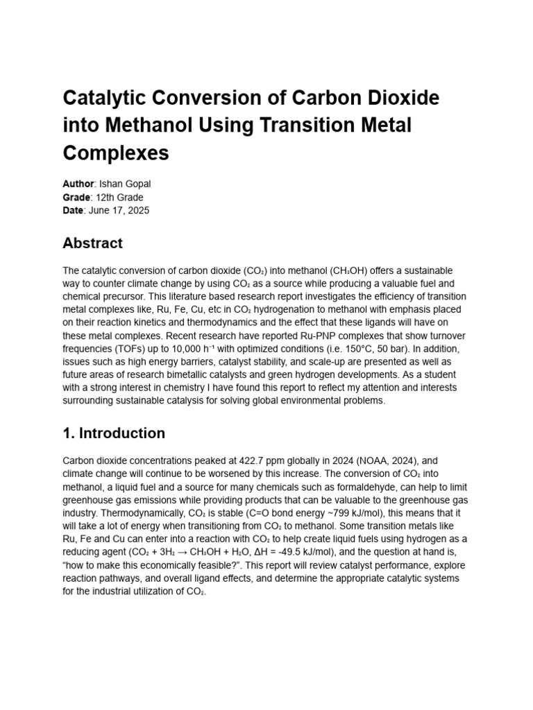 CO₂ to Methanol: Transition Metal Catalysts | PDF | Catalysis ...