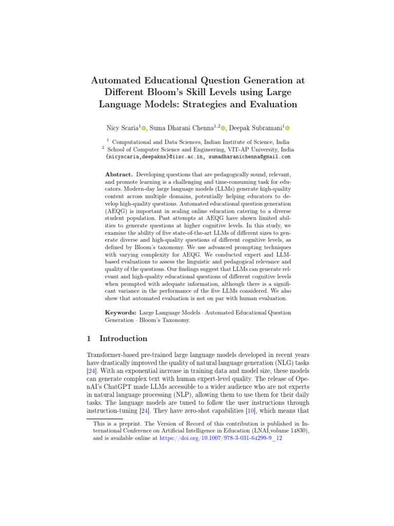 Automated Educational Question Generation at | PDF | Intelligence ...