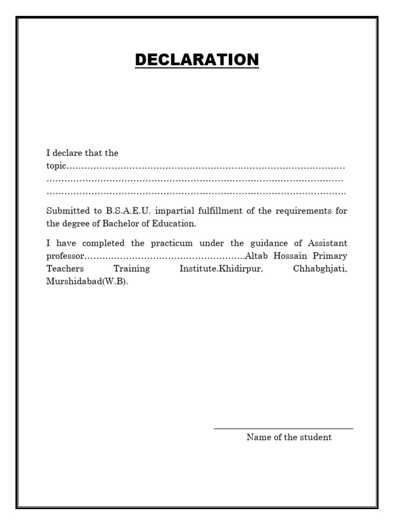 Practicum Declaration for B.Ed Degree | PDF