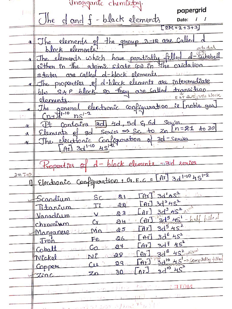 The D and F Block Elements Notes | PDF