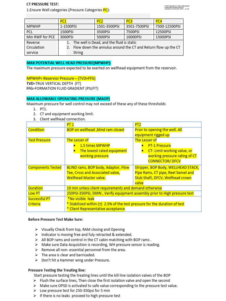 CT Pressure Testing Procedures Guide | PDF | Mechanical Engineering ...