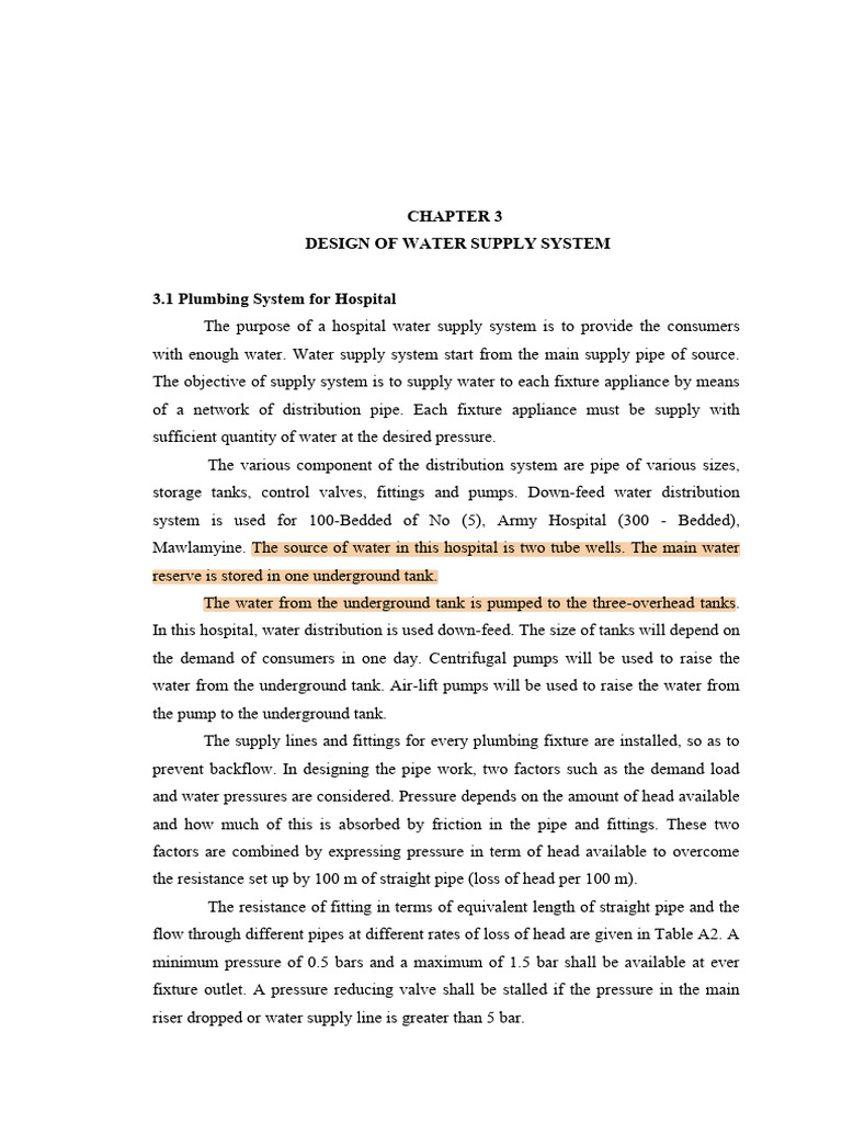 Hospital Water Supply System Design | PDF | Pump | Water