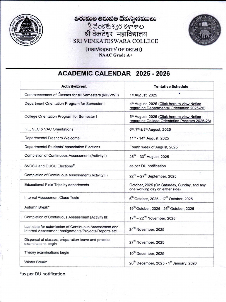 SVC Academic Calendar 2025 26 PDF