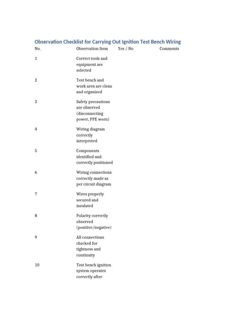 Ignition Test Bench Wiring Checklist | PDF