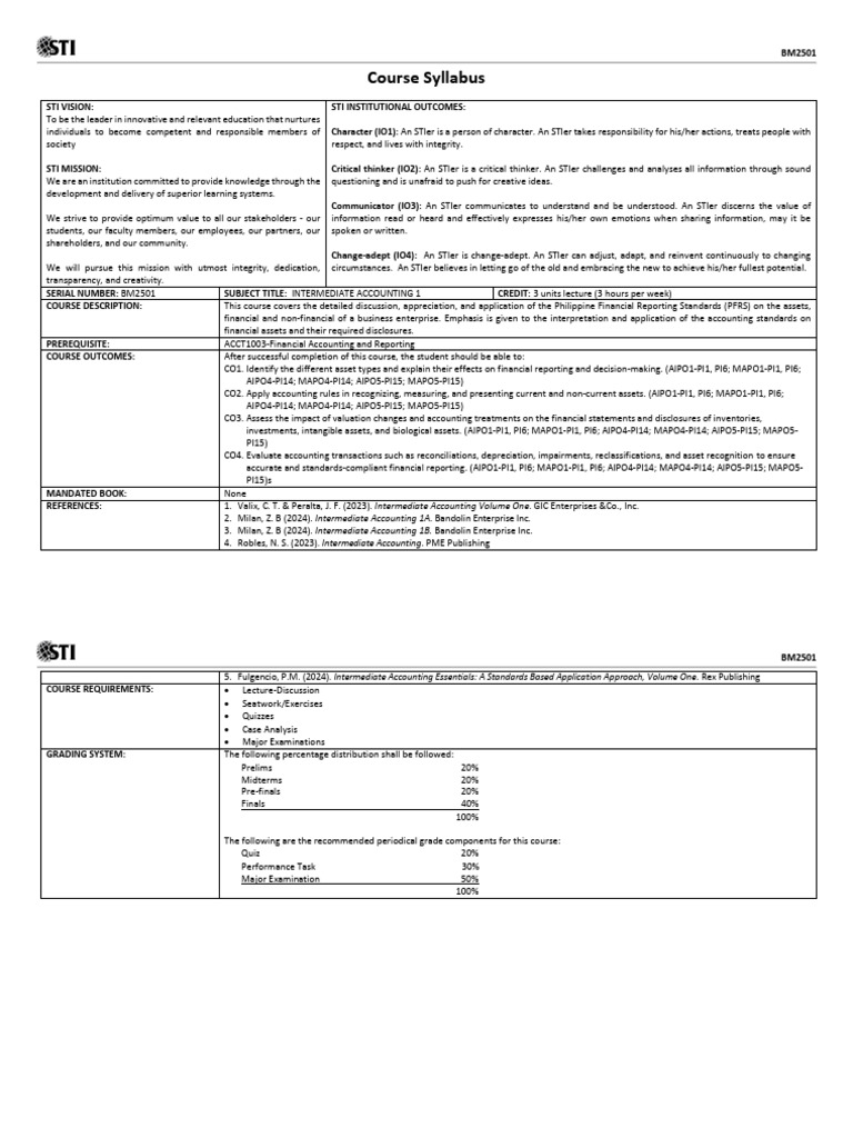 Intermediate Accounting 1 Syllabus | PDF | Valuation (Finance) | Equity ...