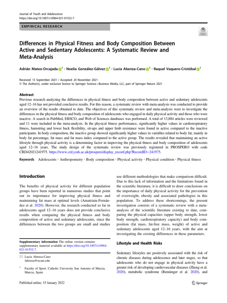 Fitness and Body Composition in Adolescents | PDF | Meta Analysis ...