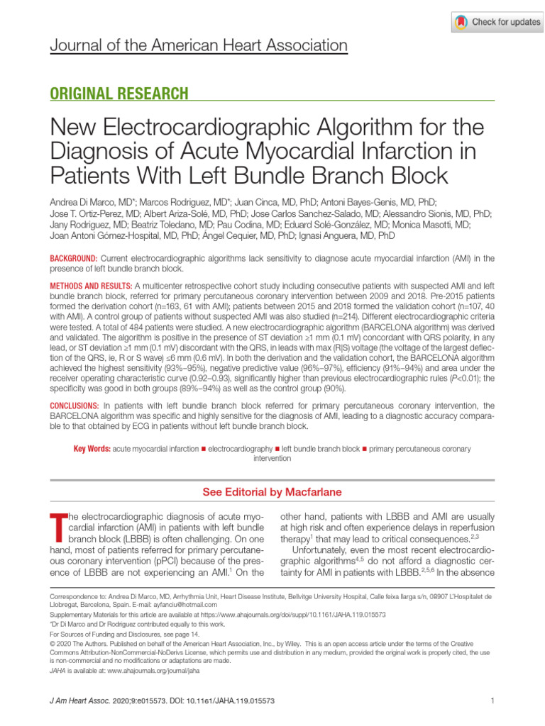 Di Marco Et Al New Electrocardiographic Algorithm For The Diagnosis of ...