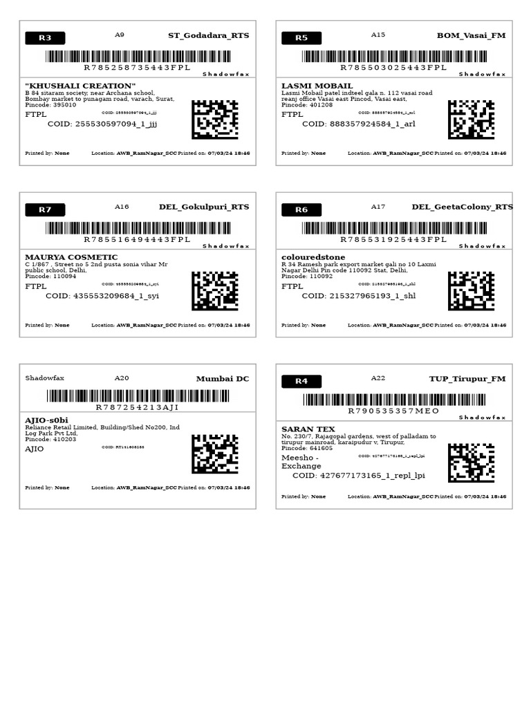 Geeta Colony Product Details and Codes | PDF